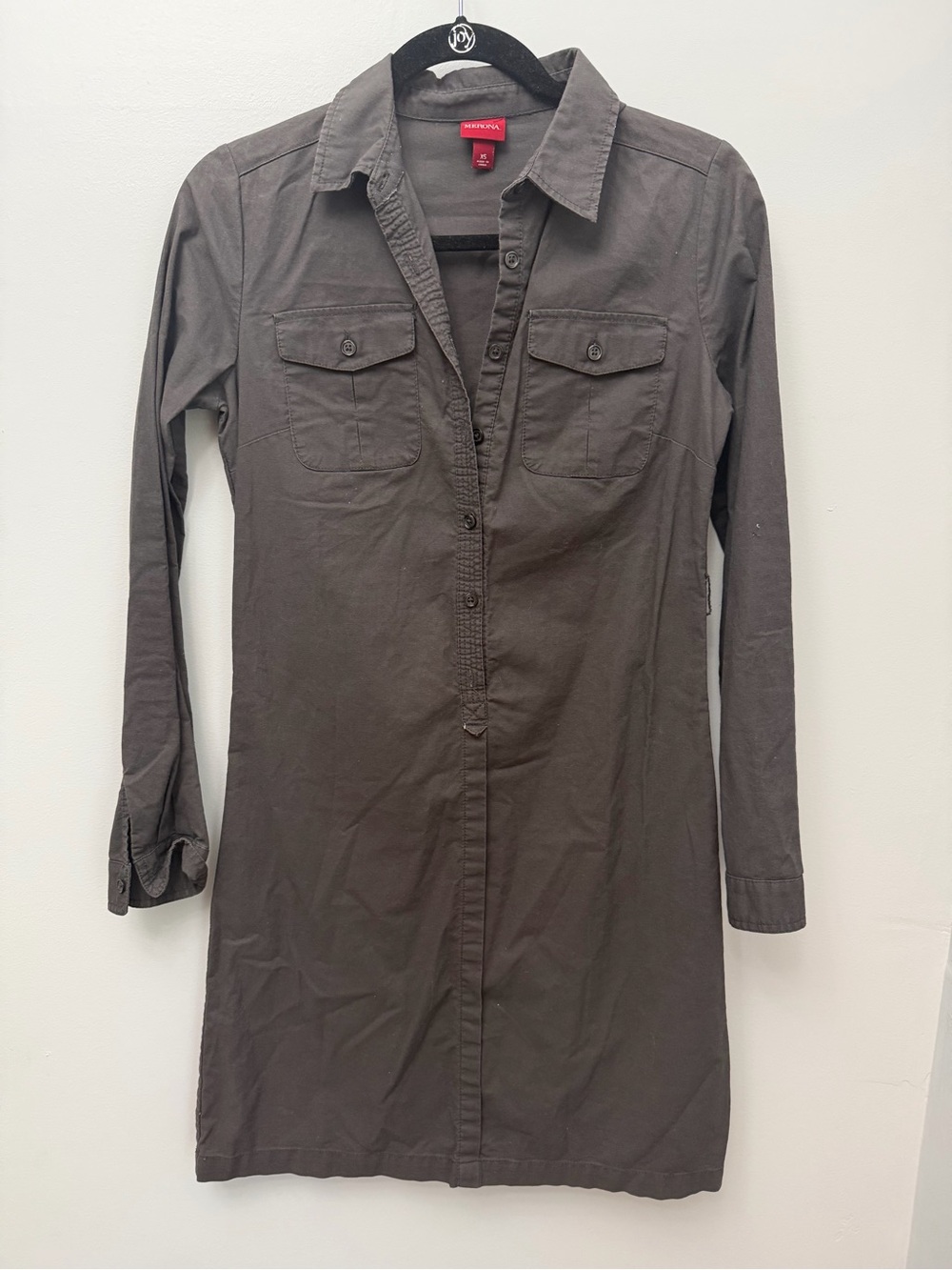 Merona Utility Shirt Dress Long Sleeve Button Down Gray XS